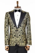 Patterned Pointed Collar Black Men's Tuxedo Jacket - Wessi