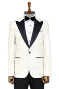 Patterned Pointed Collar White Men's Tuxedo Jacket - Wessi