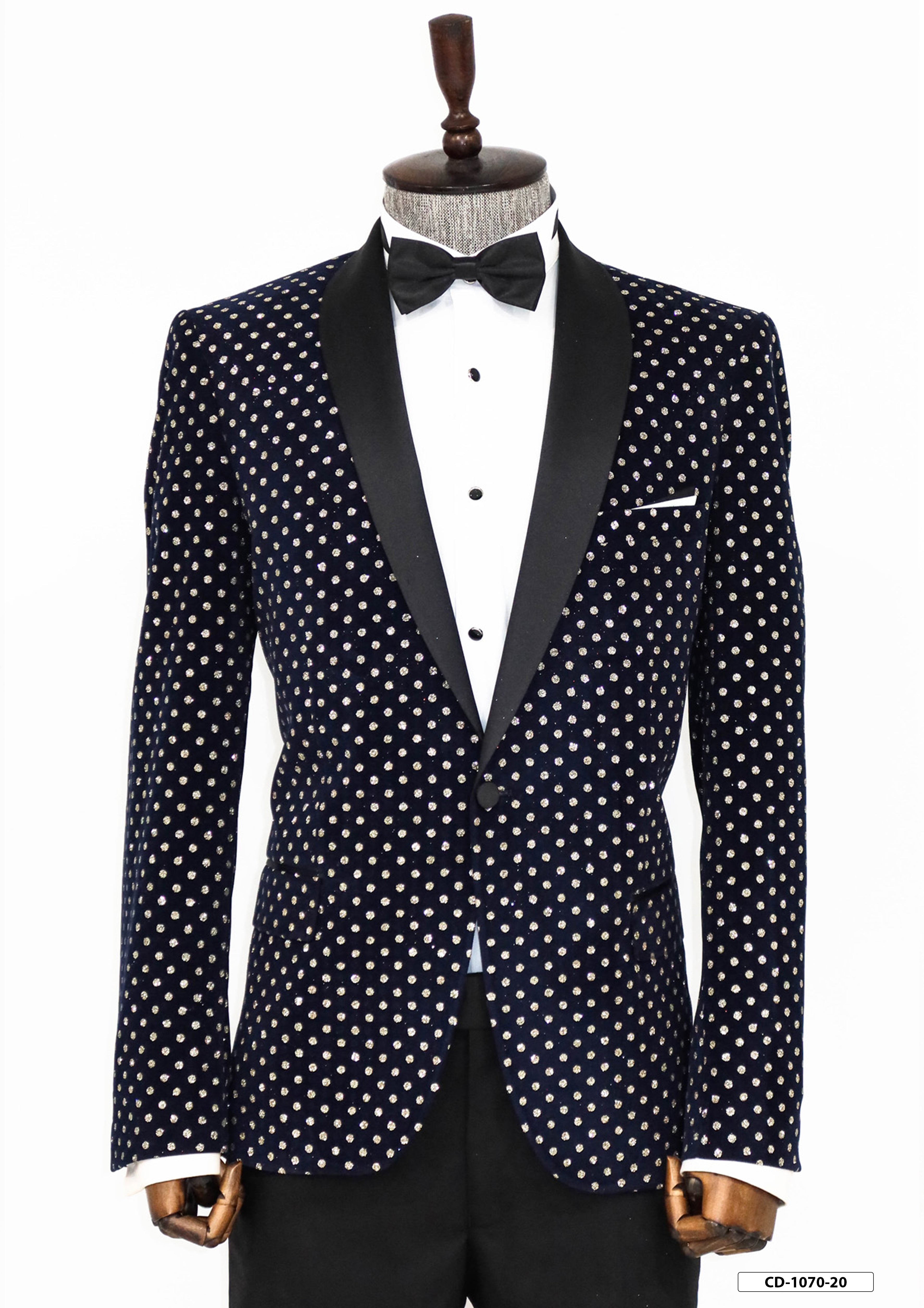 Nokta Desenli Slim Fit Lacivert Erkek Smokin Ceket - Wessi