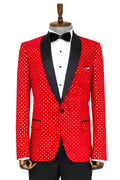 Polka Dot Patterned Slim Fit Red Men's Tuxedo Jacket - Wessi
