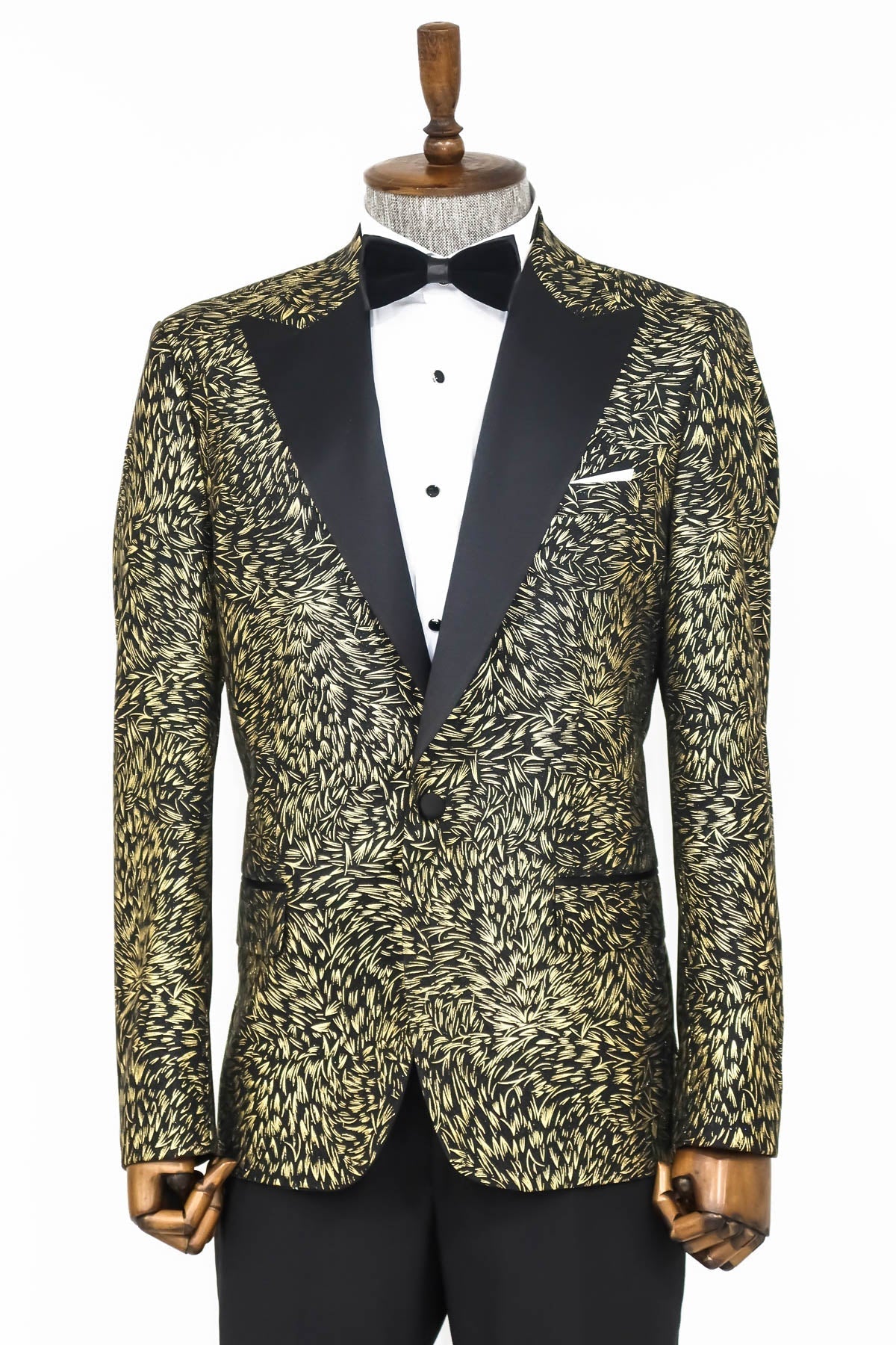 Tüy Desenli Slim Fit Siyah Erkek Smokin Ceket - Wessi