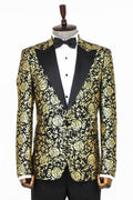Gold Gül Desenli Slim Fit Siyah Erkek Smokin Ceket - Wessi