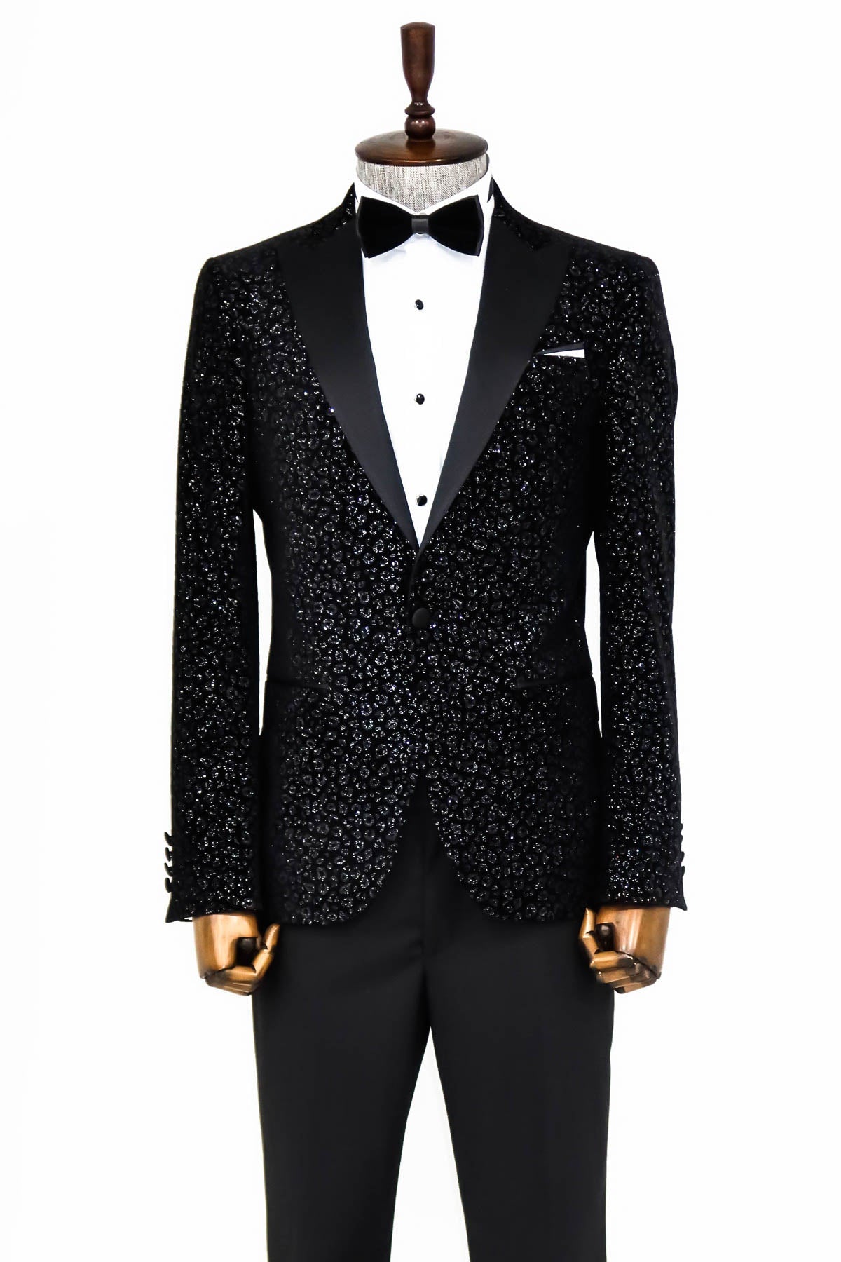 Leopar Desenli Slim Fit Siyah Erkek Smokin Ceket - Wessi