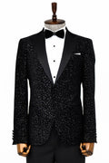 Leopar Desenli Slim Fit Siyah Erkek Smokin Ceket - Wessi