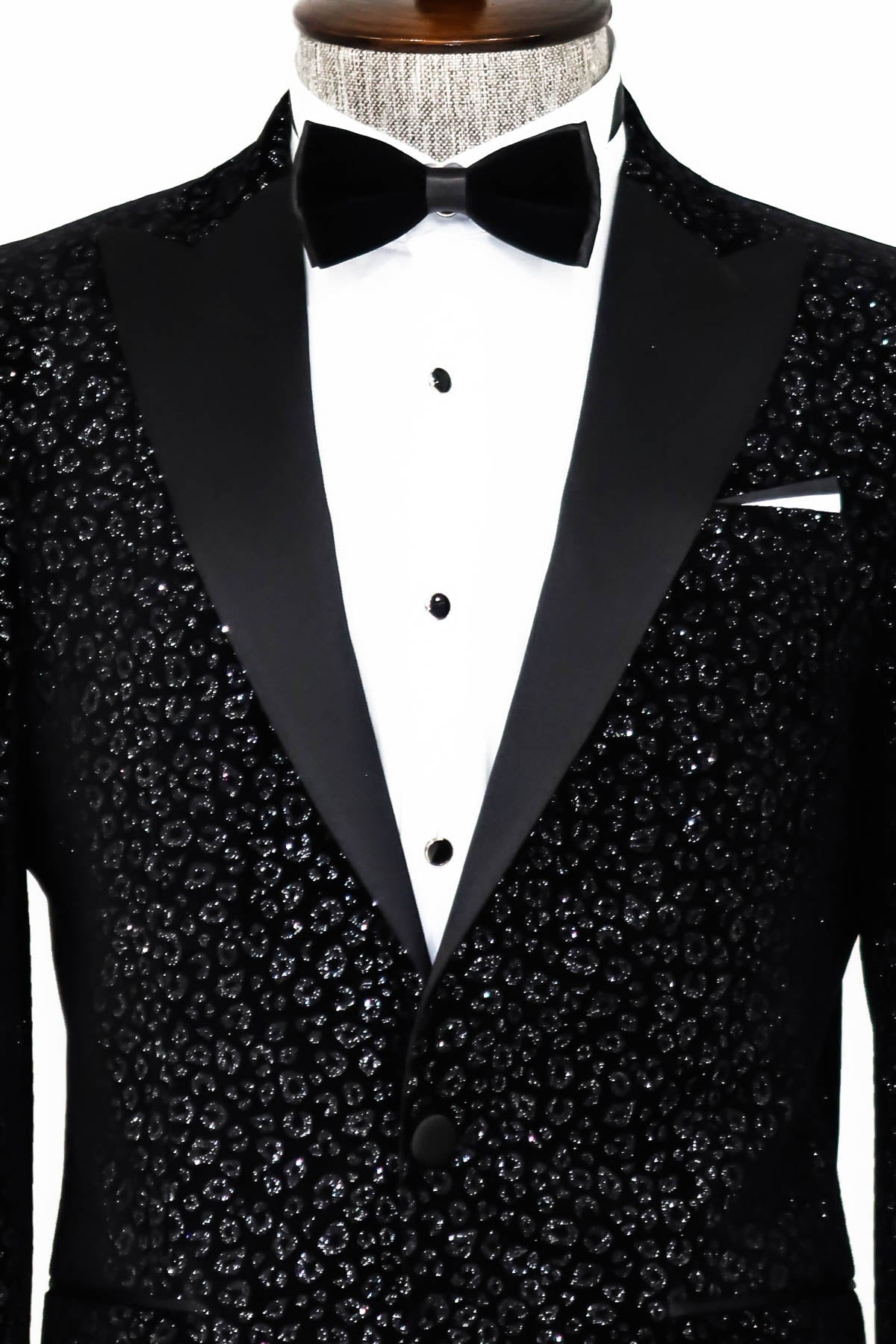 Leopar Desenli Slim Fit Siyah Erkek Smokin Ceket - Wessi