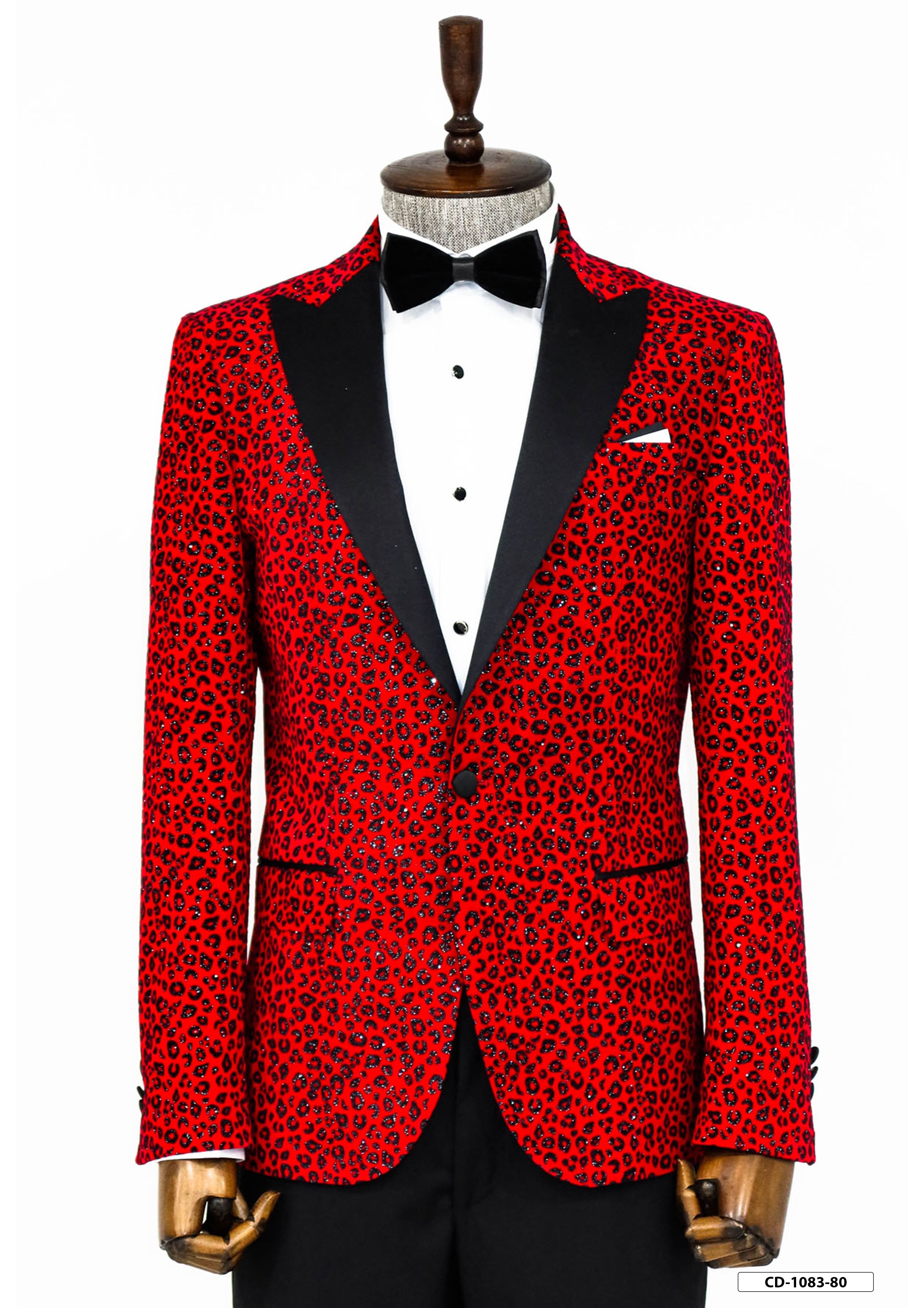 Leopar Desenli Slim Fit Dik Yaka Bordo Erkek Balo Ceketi - Wessi