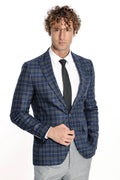 Checkered Navy Blue Men's Jacket - Wessi