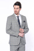 Checkered Slim Fit Gray Men's Jacket - Wessi