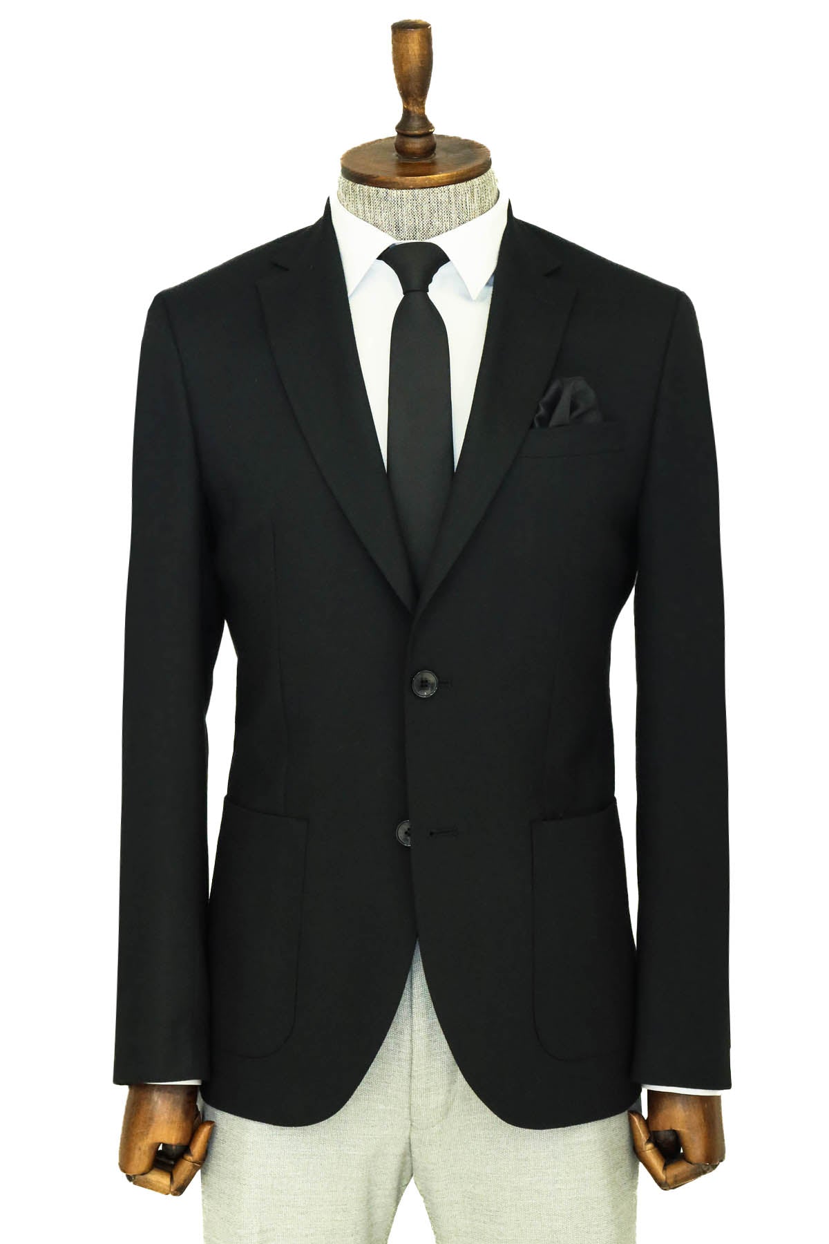 Kendinden Desenli Slim Fit Sivri Yaka Siyah Erkek Ceket - Wessi