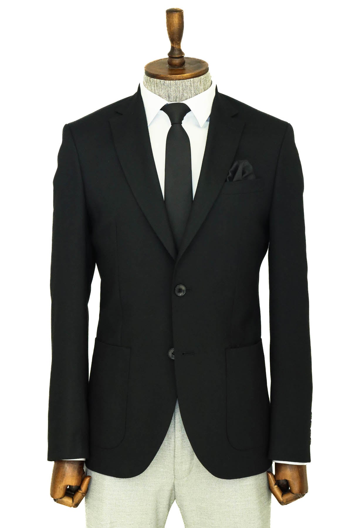 Kendinden Desenli Slim Fit Sivri Yaka Siyah Erkek Ceket - Wessi