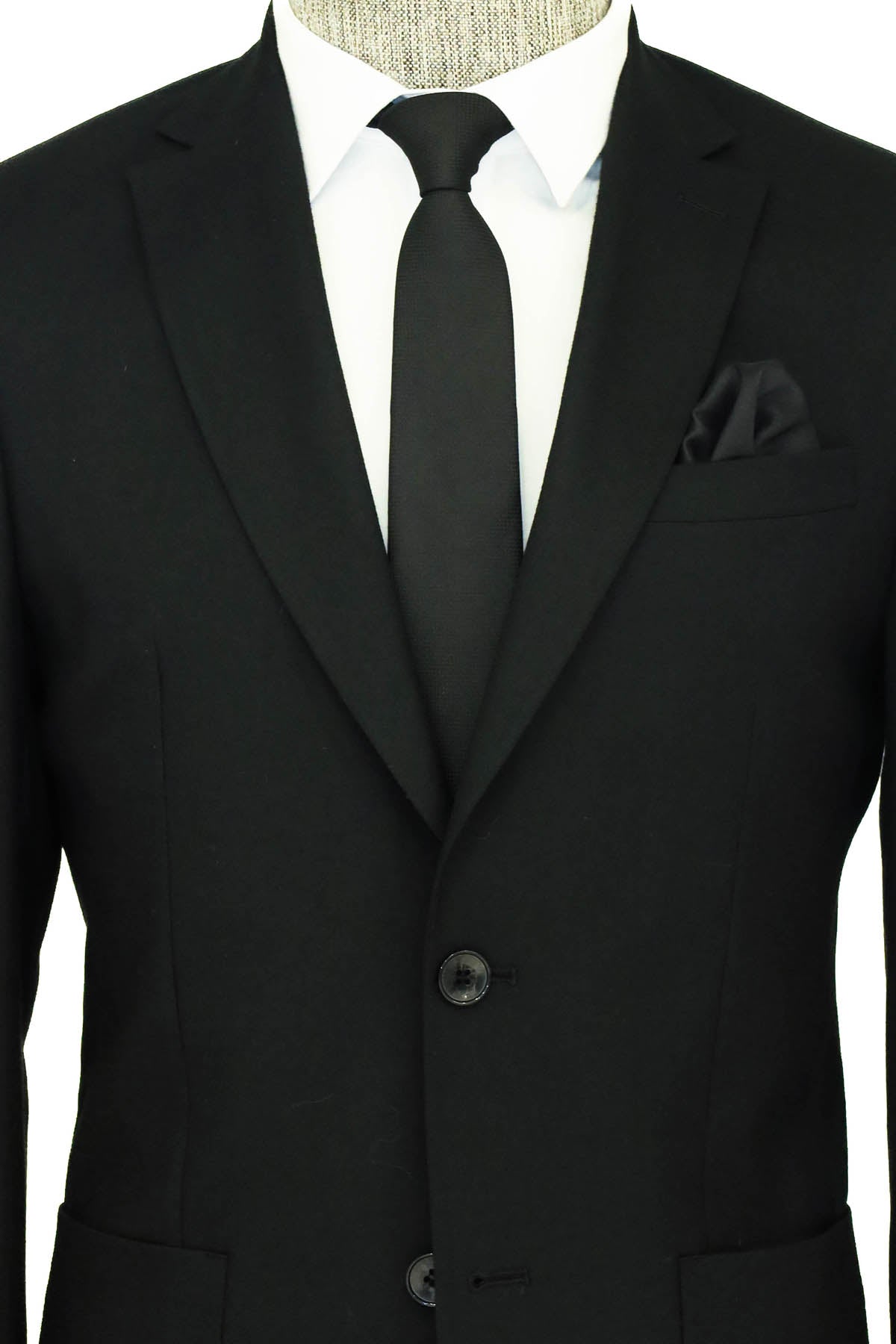 Kendinden Desenli Slim Fit Sivri Yaka Siyah Erkek Ceket - Wessi