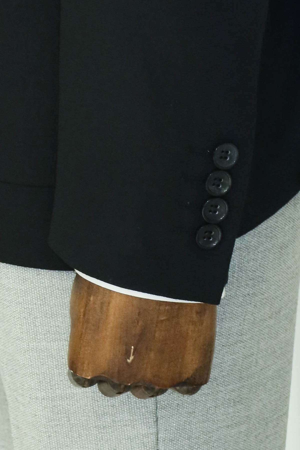 Kendinden Desenli Slim Fit Sivri Yaka Siyah Erkek Ceket - Wessi