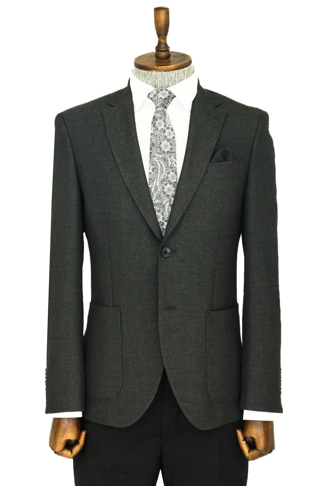 Kendinden Desenli Slim Fit Sivri Yaka Antrasit Erkek Ceket - Wessi