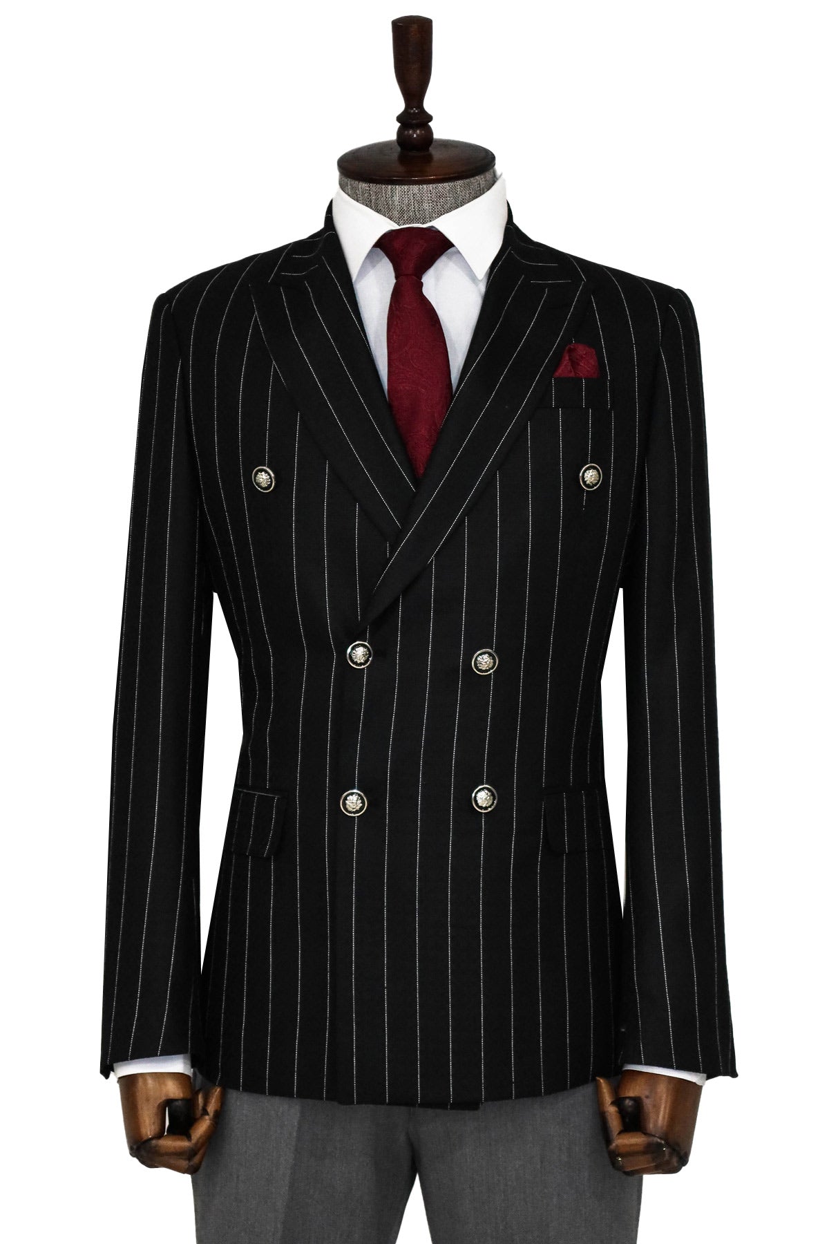 Kruvaze Slim Fit Çizgili Siyah Erkek Ceket - Wessi