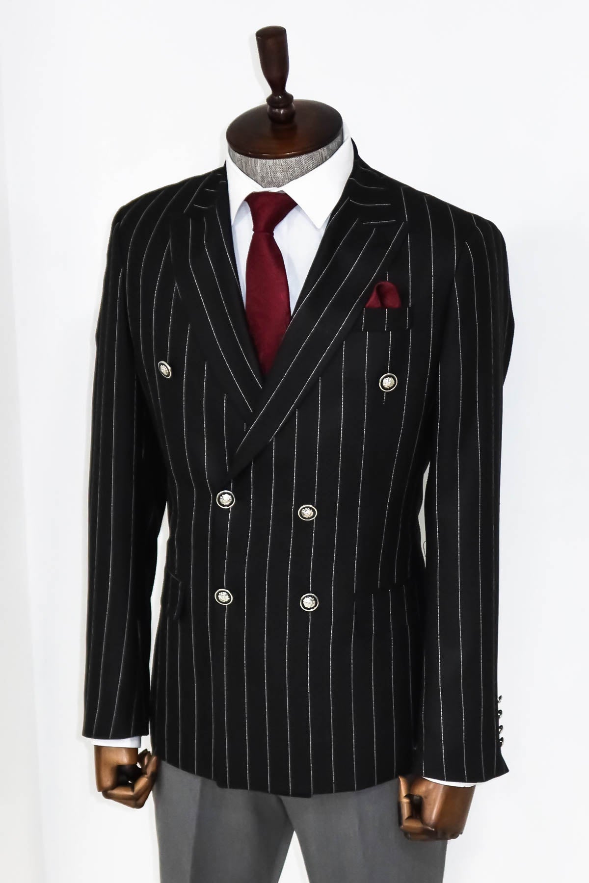 Kruvaze Slim Fit Çizgili Siyah Erkek Ceket - Wessi