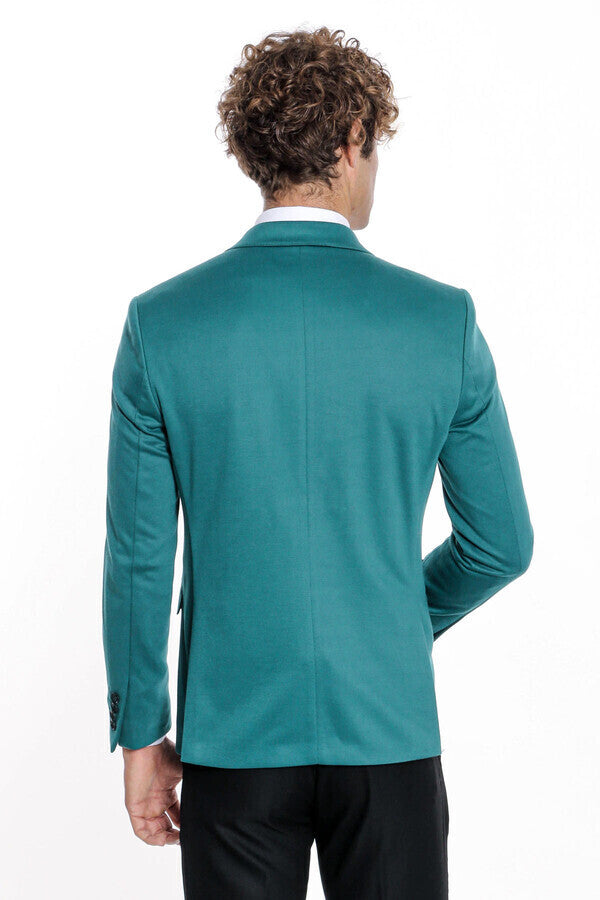 Pamuk Slim Fit Desensiz Yeşil Erkek Ceket - Wessi