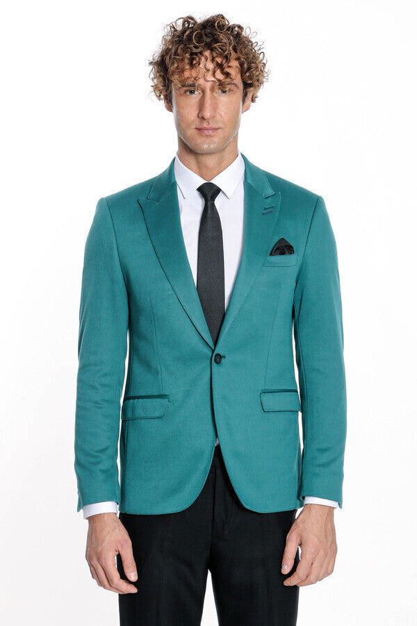 Pamuk Slim Fit Desensiz Yeşil Erkek Ceket - Wessi