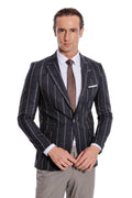 Striped Slim Fit Smoke Gray Men's Jacket - Wessi