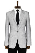 Self-Patterned Slim Fit Gray Men's Jacket - Wessi