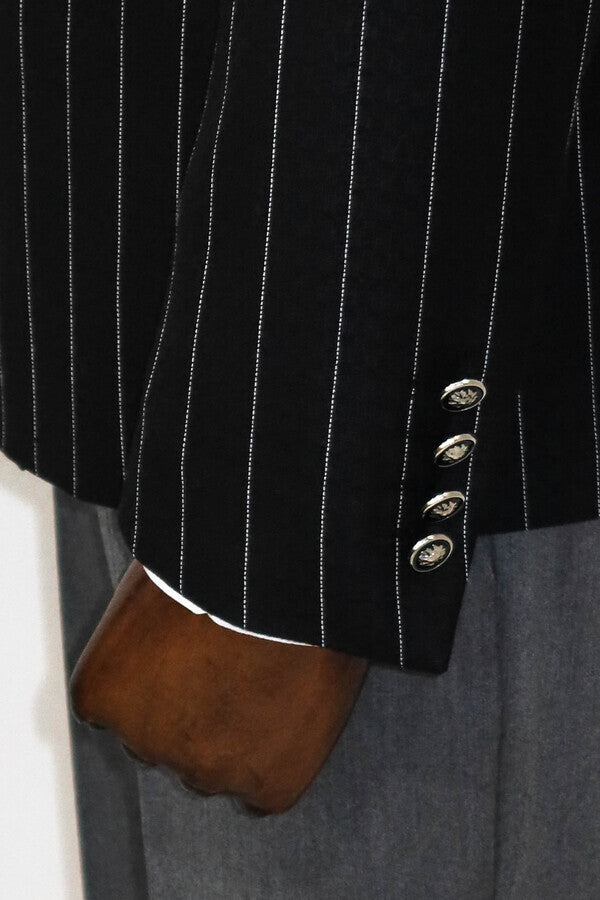 Kruvaze Slim Fit Çizgili Siyah Erkek Ceket - Wessi