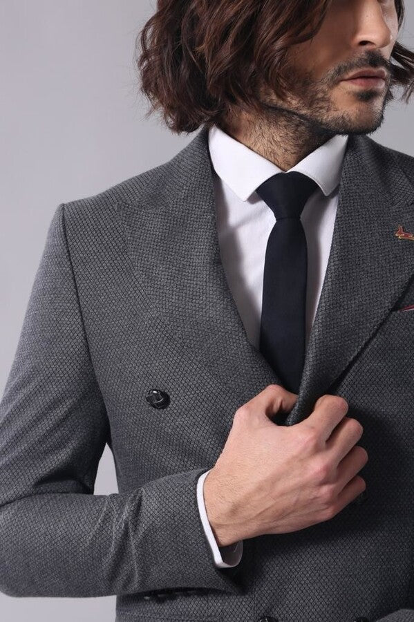 Kruvaze Slimfit Gri Ceket - Wessi