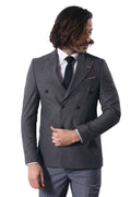 Double-breasted Slim Fit Gray Jacket - Wessi