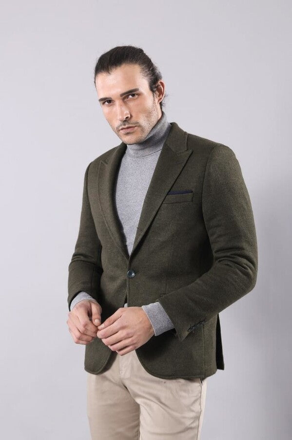 Yün Tek Düğmeli Yeşil Slim Fit Ceket - Wessi