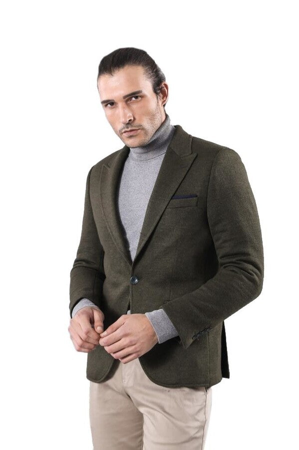 Yün Tek Düğmeli Yeşil Slim Fit Ceket - Wessi