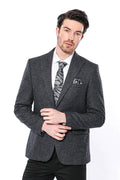 Pointed Collar Single Button Charcoal Slim Fit Jacket - Wessi