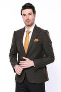 Pointed Collar Single Button Khaki Slim Fit Jacket | Wessi