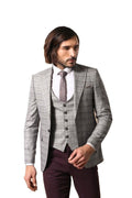 Checkered Black Jacket Gray Vest Set - Wessi