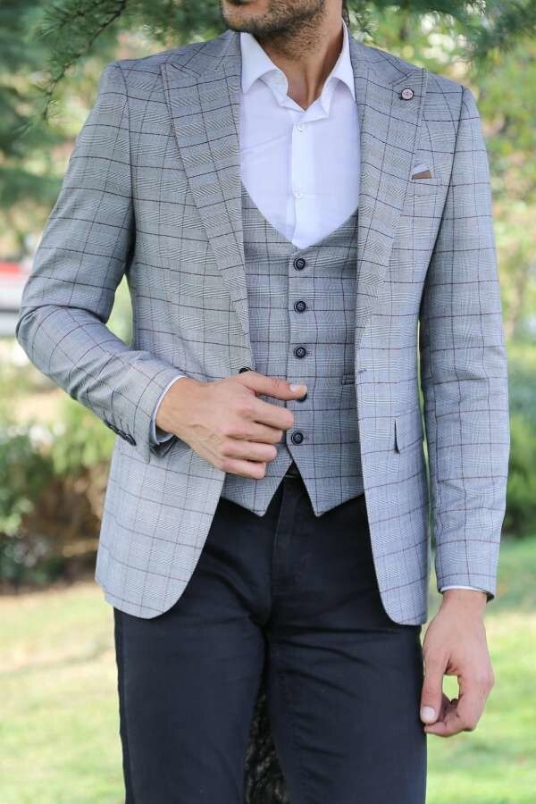Ekose Ceket Yelek Set - Wessi