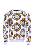 White Printed Stone-Studded Crew Neck Sweatshirt - Wessi