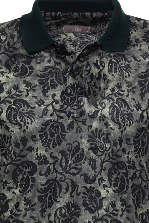 Yeşil Çiçek Desenli Polo Yaka T-shirt - Wessi