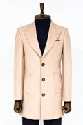 Light Pink Wide Collar Wool Men's Coat - Wessi
