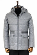 Slim Fit Hooded Grey Men's Puffer Jacket - Wessi