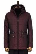 Slim Fit Hooded Burgundy Men's Puffer Jacket - Wessi