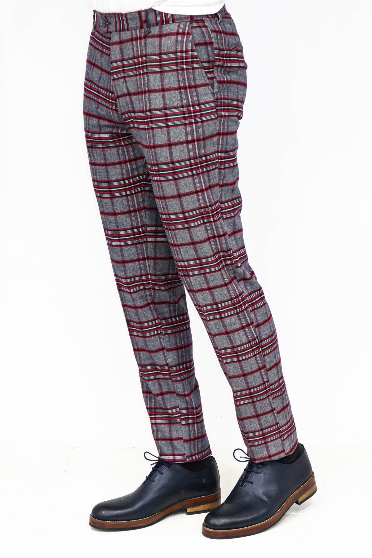 Ekose Desenli Slim Fit Koyu Mavi Erkek Pantolon - Wessi