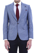 Linen Half-Lined Patterned Blue Jacket | Wessi - Wessi