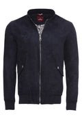 Flap Pocket Suede Dark Blue Men's Bomber Jacket - Wessi