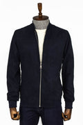 Plain Zippered Pocket Navy Men's Bomber Jacket - Wessi