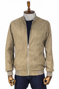 Plain Zippered Pocket Cream Men's Bomber Jacket - Wessi