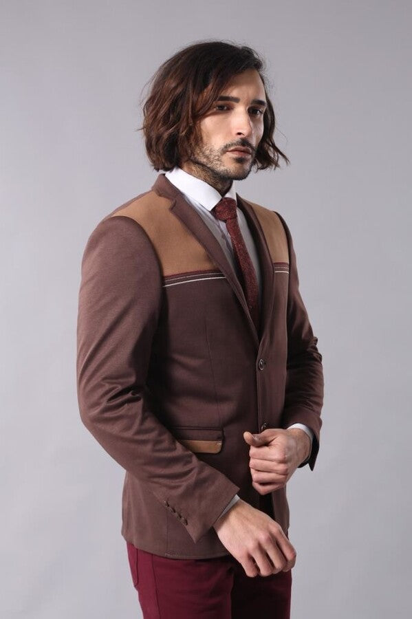 Penye Slim Fit Kahverengi Ceket - Wessi