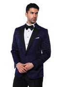 Navy Patterned Tuxedo Jacket | Wessi