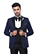 Wessi Erkek Ceket Desenli Lacivert Damatlık Slim Fit Takım Elbise - Wessi