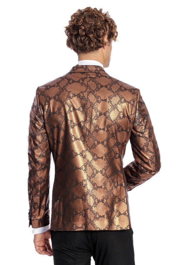 Desenli Slim Fit Kahverengi Erkek Smokin Ceket - Wessi