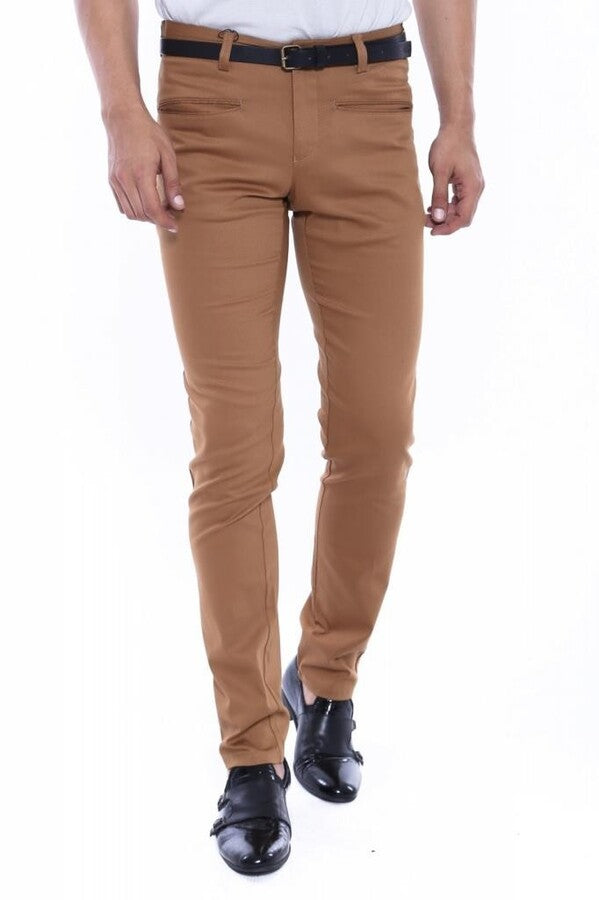 Desenli Slim Fit Pamuk Taba Erkek Pantolon - Wessi
