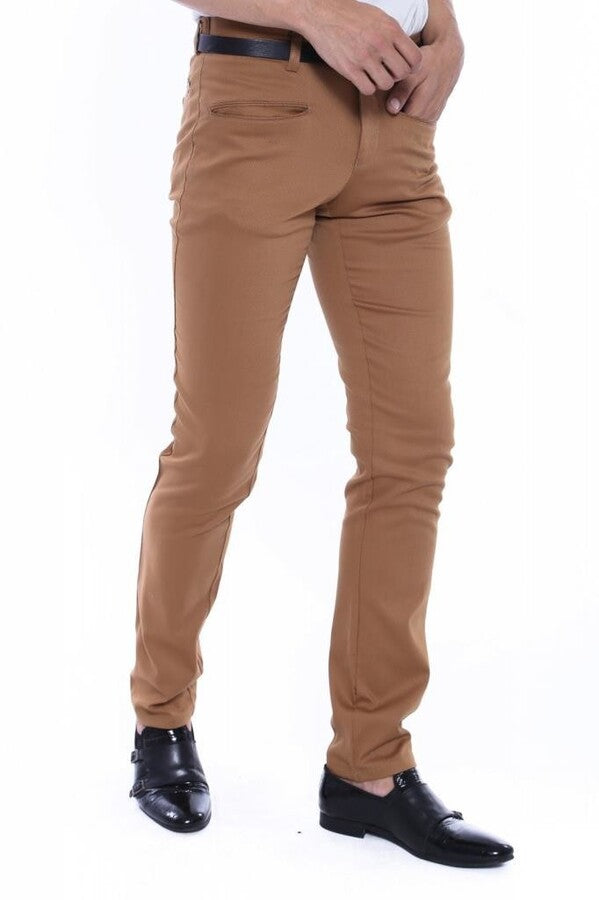 Desenli Slim Fit Pamuk Taba Erkek Pantolon - Wessi