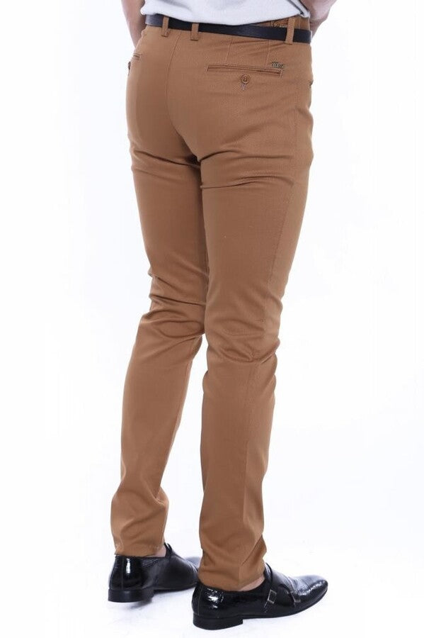 Desenli Slim Fit Pamuk Taba Erkek Pantolon - Wessi