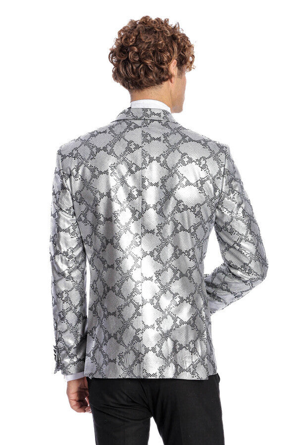 Desenli Slim Fit Gri Erkek Smokin Ceket - Wessi